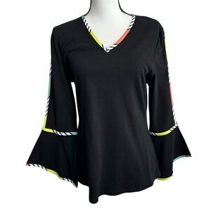 Berek New Black Bell Sleeve Cotton Top Size Medium